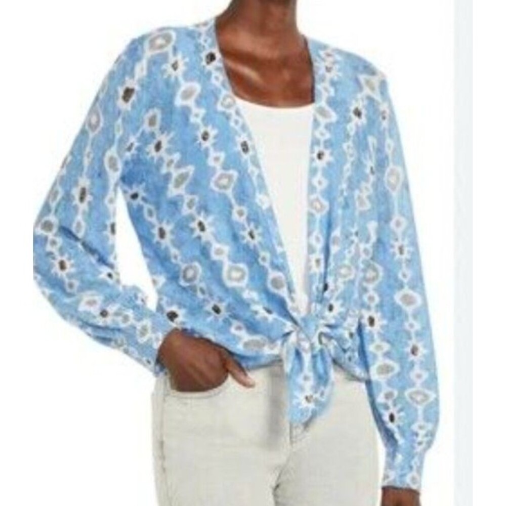 NIC + ZOE Multiway Cardigan Lrg Petite Ikat Linen Blend Balloon Sleeves